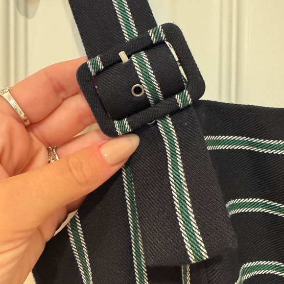 BCBG Jumpsuit PinStriped Navy Green Strap Cropped - Picture 4 of 8